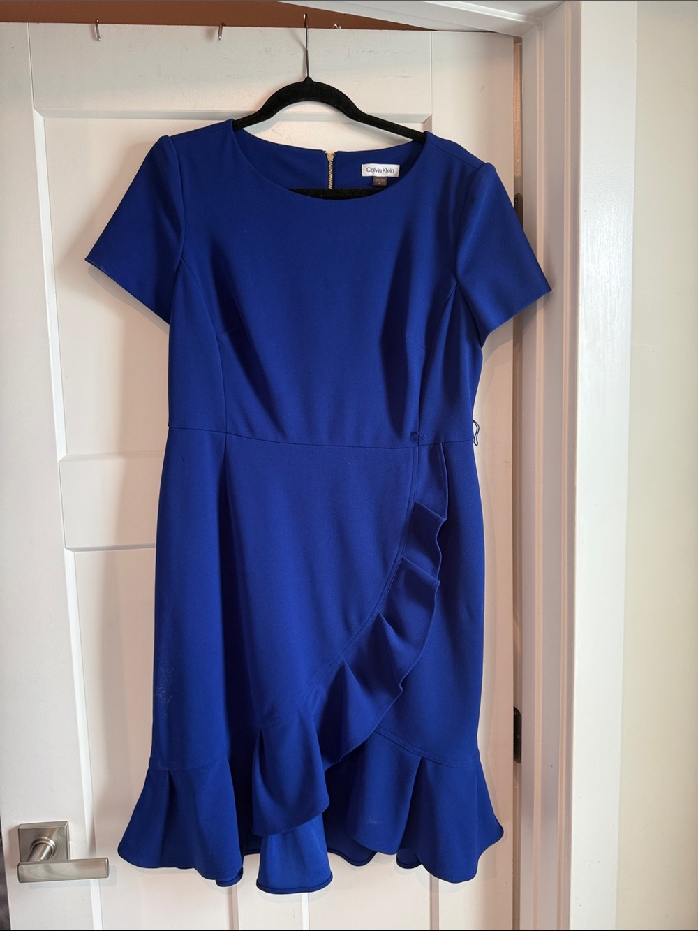 Calvin Klein Cobalt Blue Short Sleeve Ruffle Midi Dress